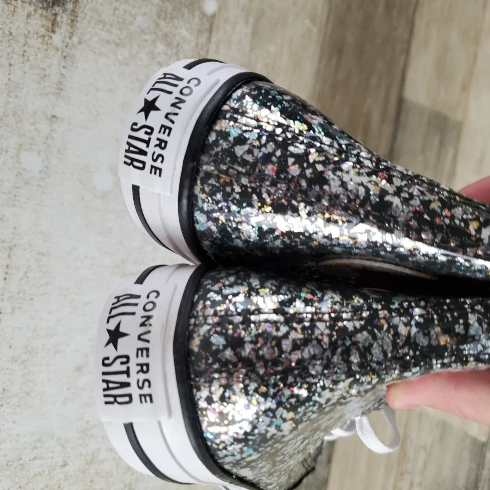 Converse Chuck Taylor All Star Hi Kids Shoes Sz 6 Black Multi Lace Up Glitter